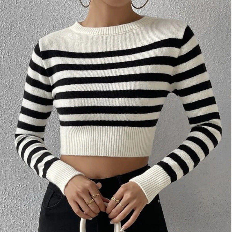 Striped Short Style Inner Wear Outer Wear Knitwear