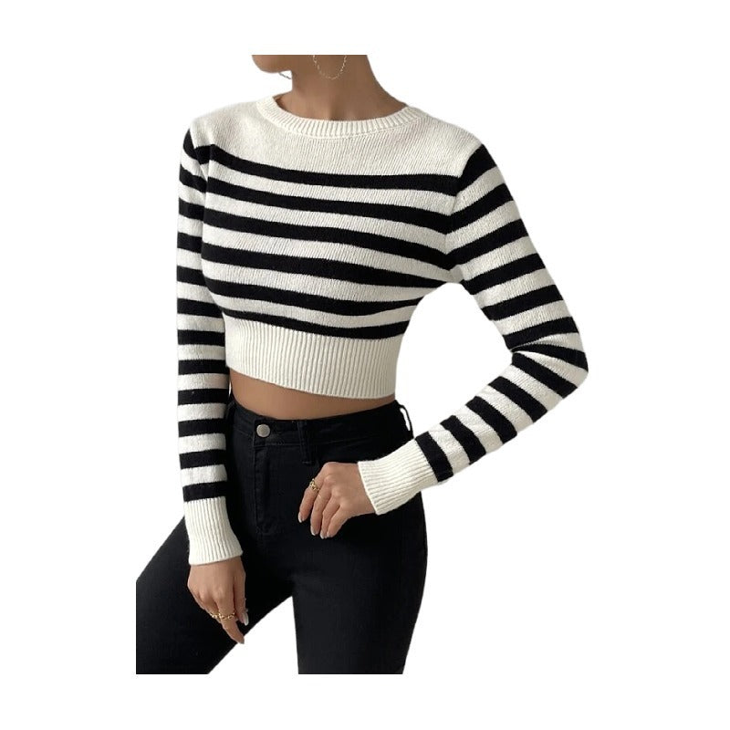 Striped Short Style Inner Wear Outer Wear Knitwear