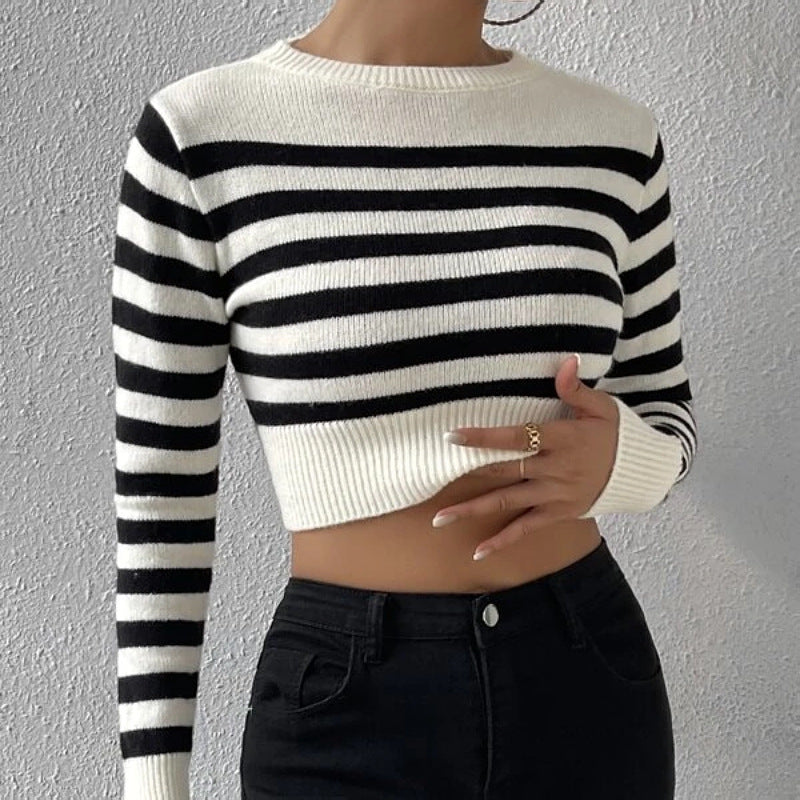 Striped Short Style Inner Wear Outer Wear Knitwear