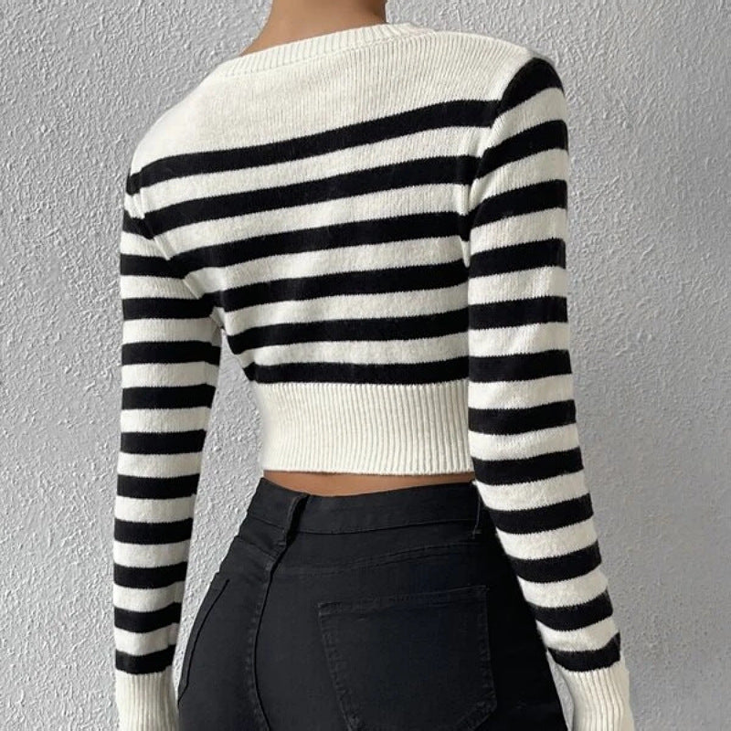 Striped Short Style Inner Wear Outer Wear Knitwear